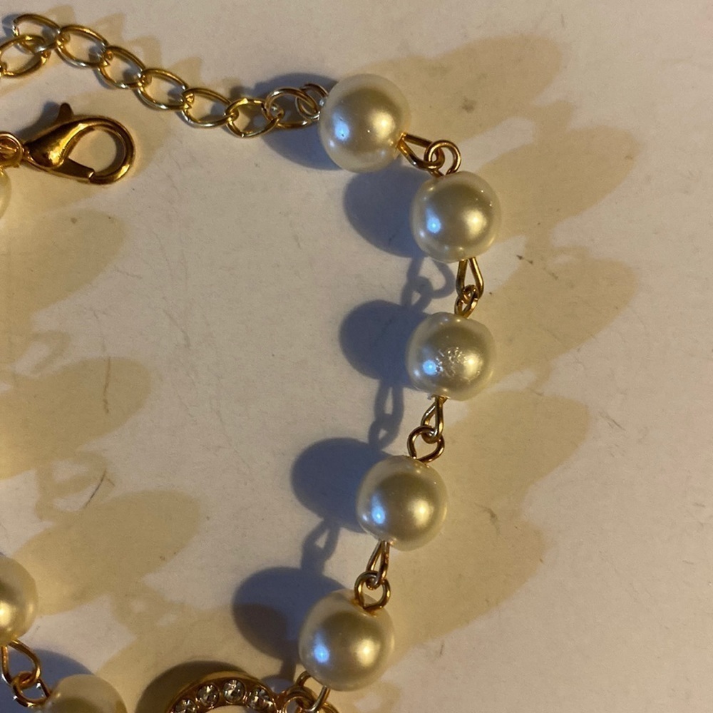 Charm Bracelet, Faux Pearl, Rhinestone, Heart, Daisy, 6-8”, Romantic, NWOT - Picture 4 of 8
